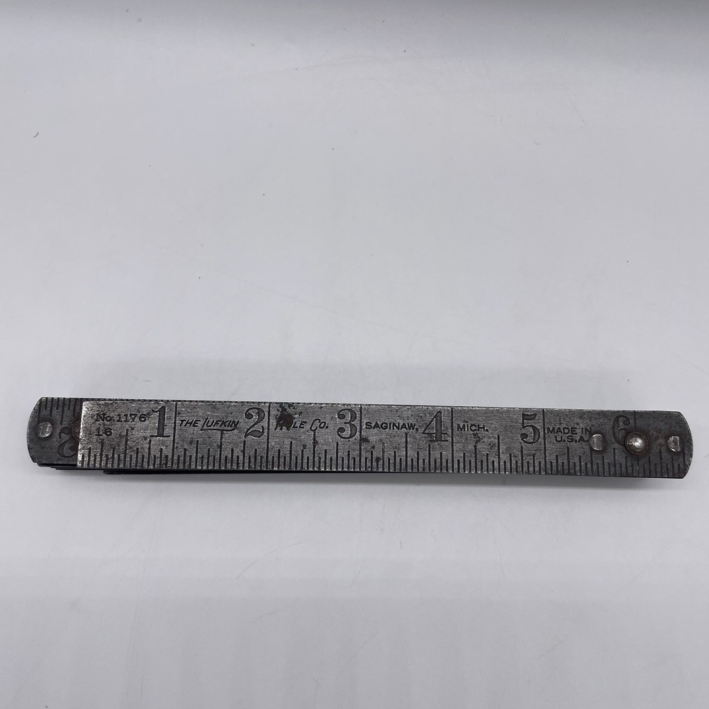 Vintage Lufkin‎ Rule Co. No. 1176 Zig Zag Folding Steel Ruler 72" Carpenter Shop